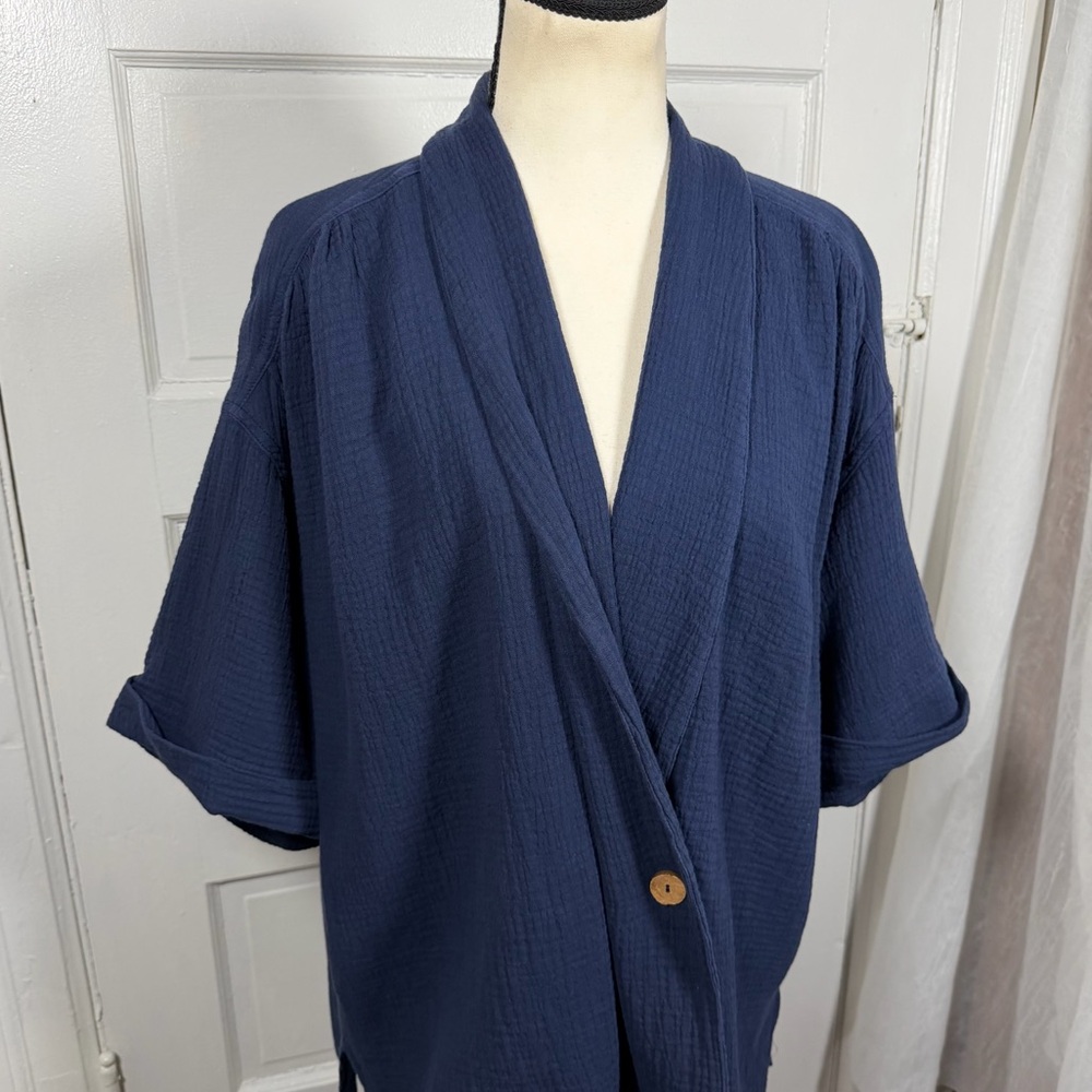 We The Free Lou Blazer Shirt Navy Blue Oversized Slouchy Cardigan Boho Cotton S - Picture 9 of 16